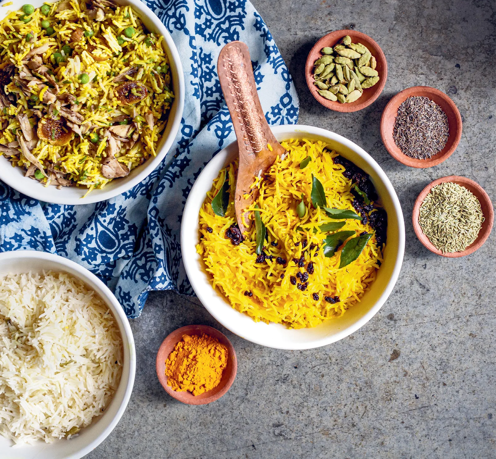 Stock photograph of aromatic rice with Indian spices